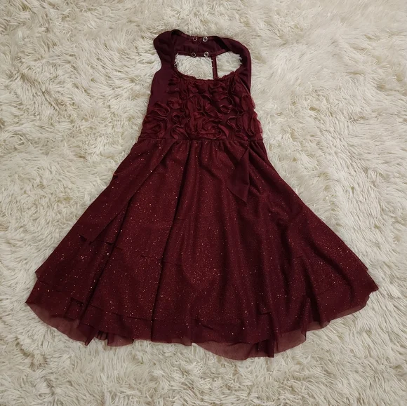 Weissman Girls Maroon Glitter Halter Dress Dance Costume || Large - Picture 7 of 11